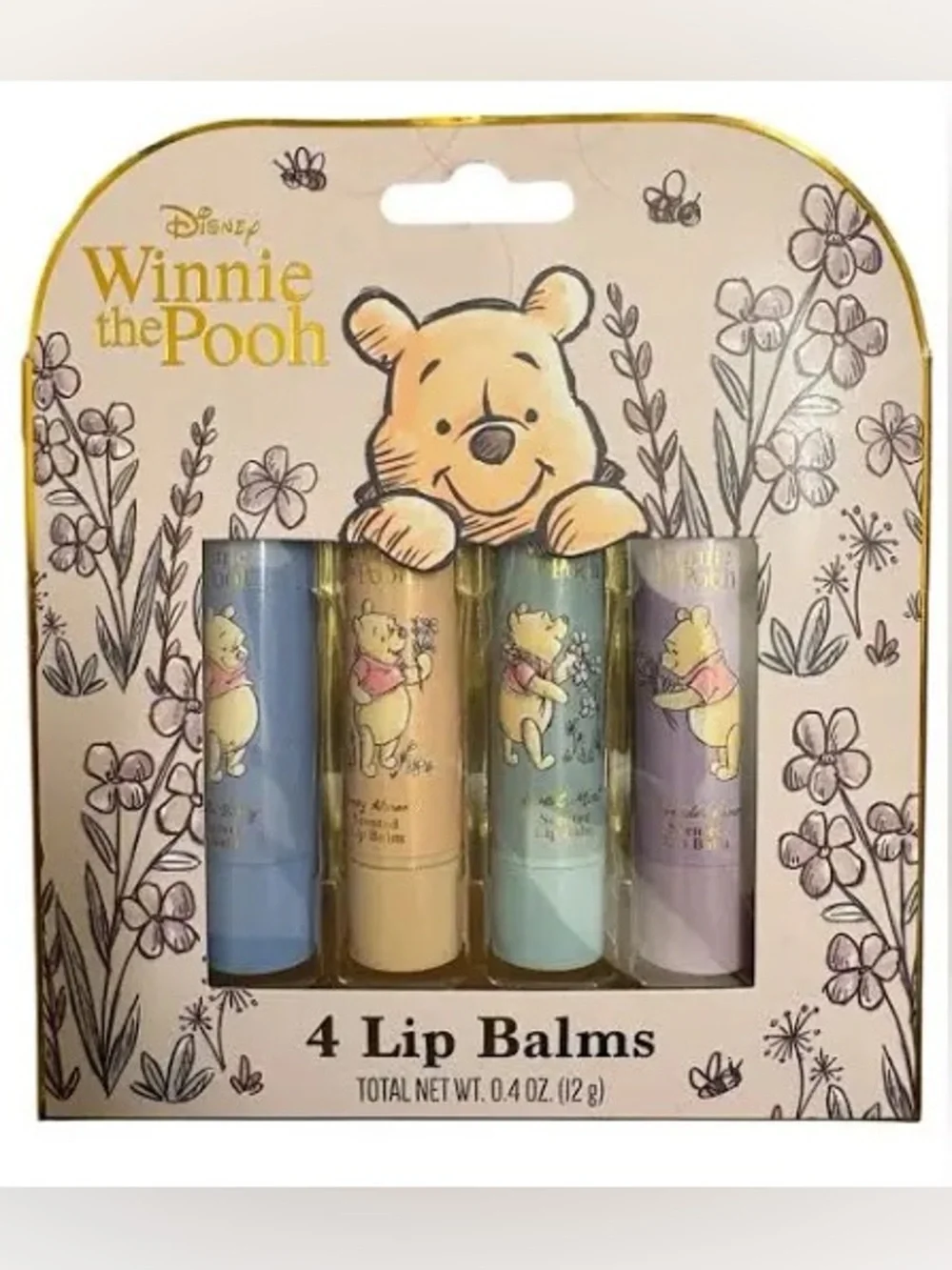 Disney Winnie the Pooh Lip Balm Set Vanilla Berry, Honey Almond, Mint, Lavender